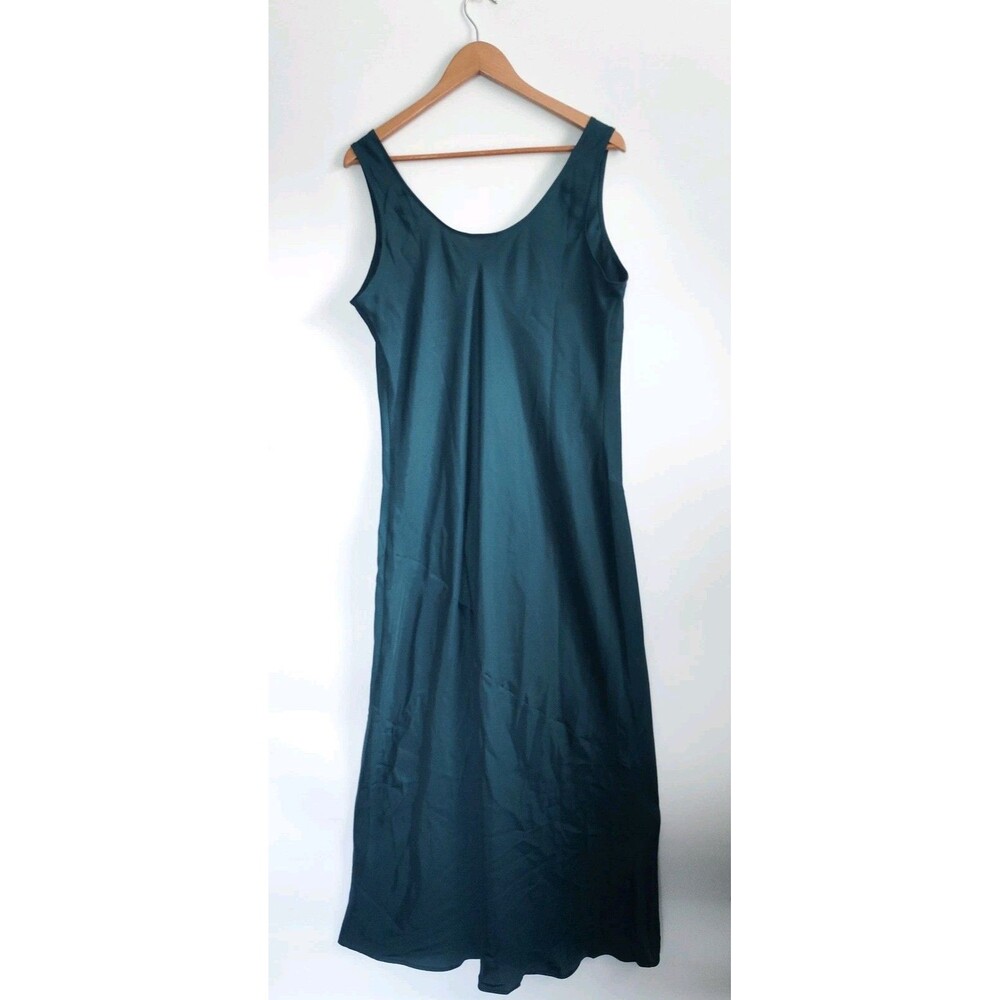 New Banana Republic Teal Silky Twill Slit Maxi Slip Tank Dress Size XL NWT Satin - Picture 10 of 16